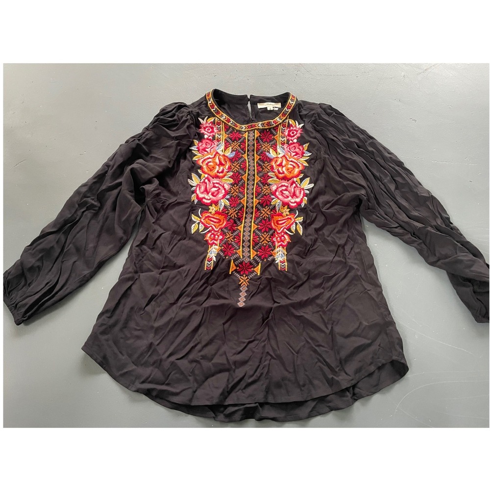 Andree by Unit Womens Brown Embroidered Floral Boho Rayon Blouse K15732 Small